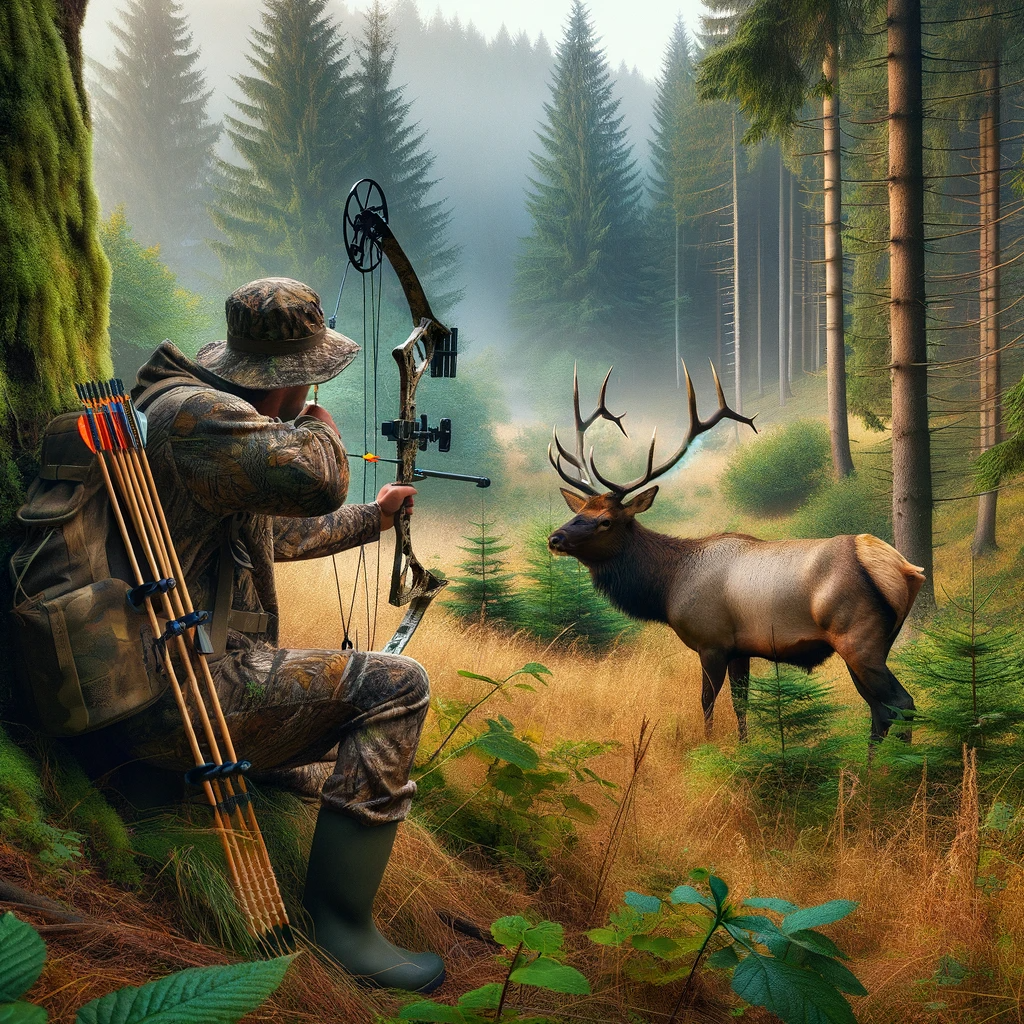 elk bow hunt in forest